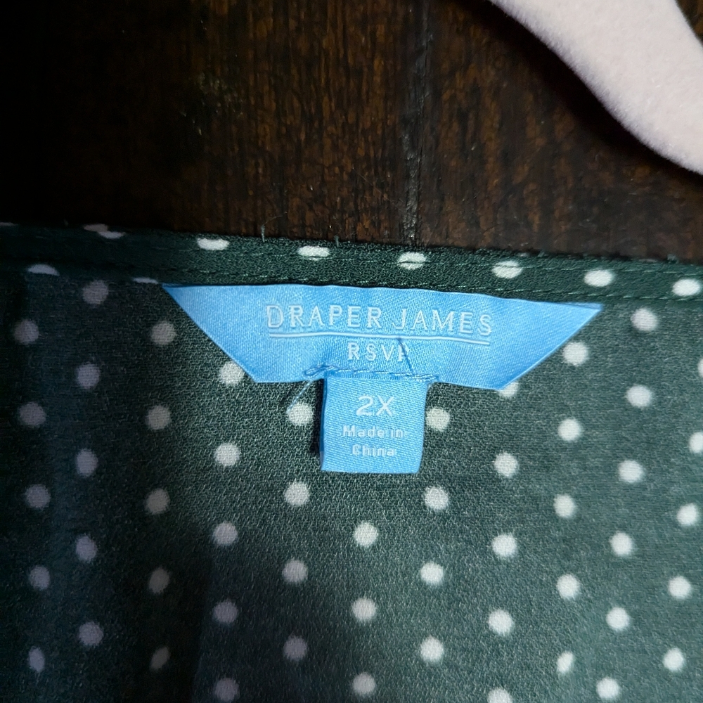 Draper James RSVP Green and White Polka Dot 3/4 Long Ruffle Sleeve Bodysuit - Picture 3 of 5